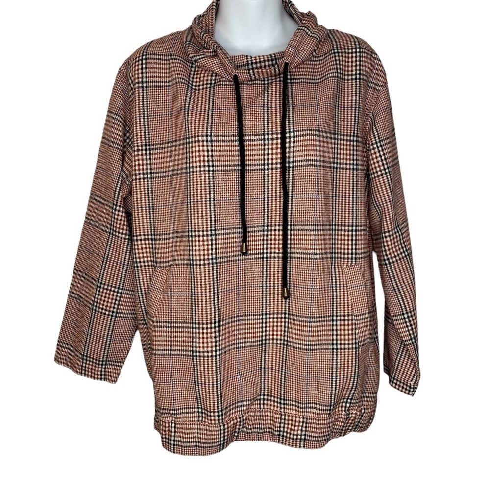 Entro Top Cowl Neck Plaid Red Black Cream Long Sleeve Size Small